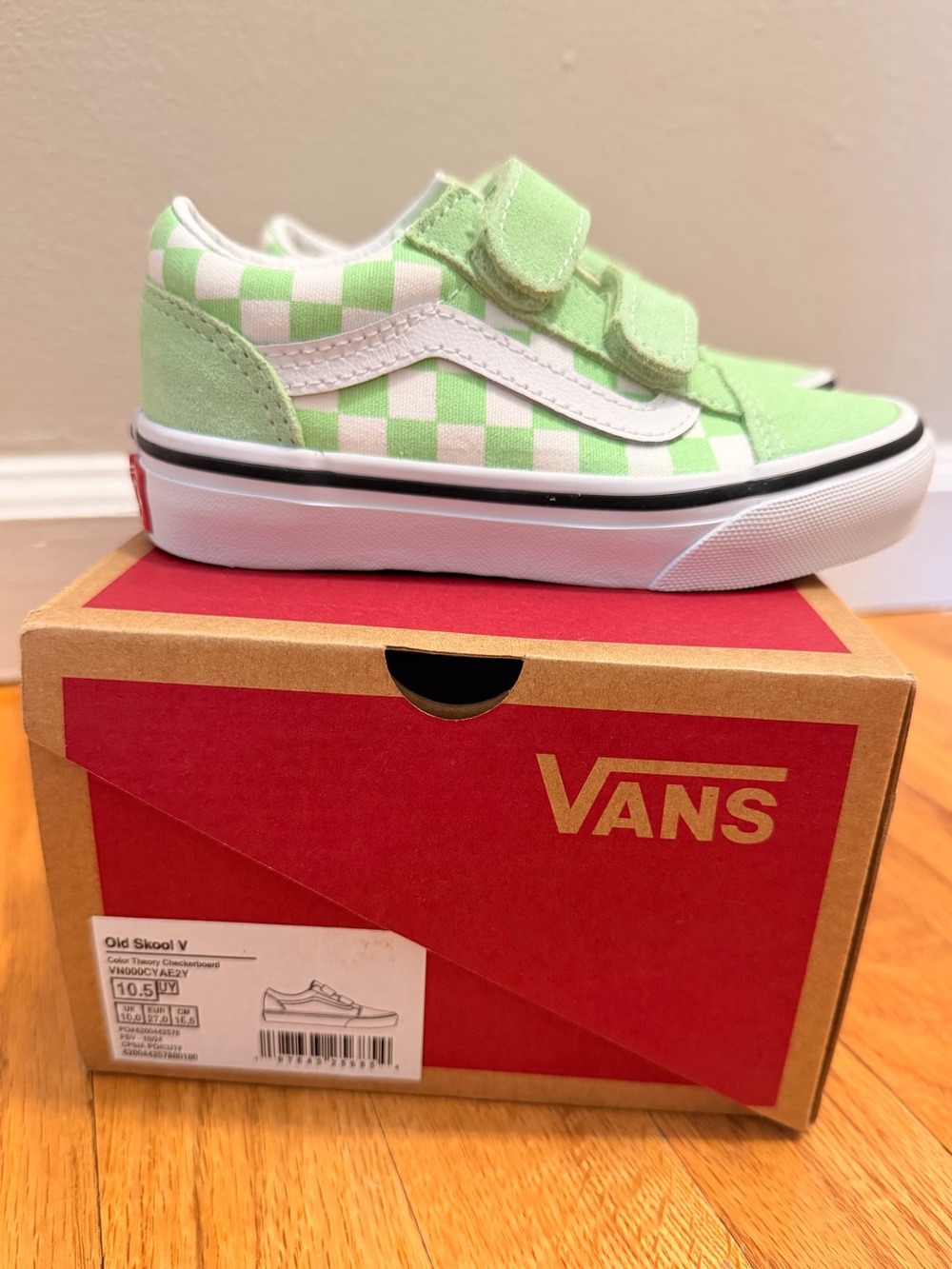 Vans Kids Old Skool Checkerboard Velcro Sneakers - Lime Green/White